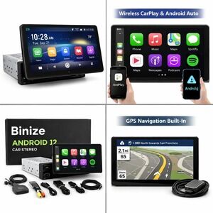 Binize Android 12 Car Stereo 10" Single DIN 32GB GPS Wireless CarPlay AA